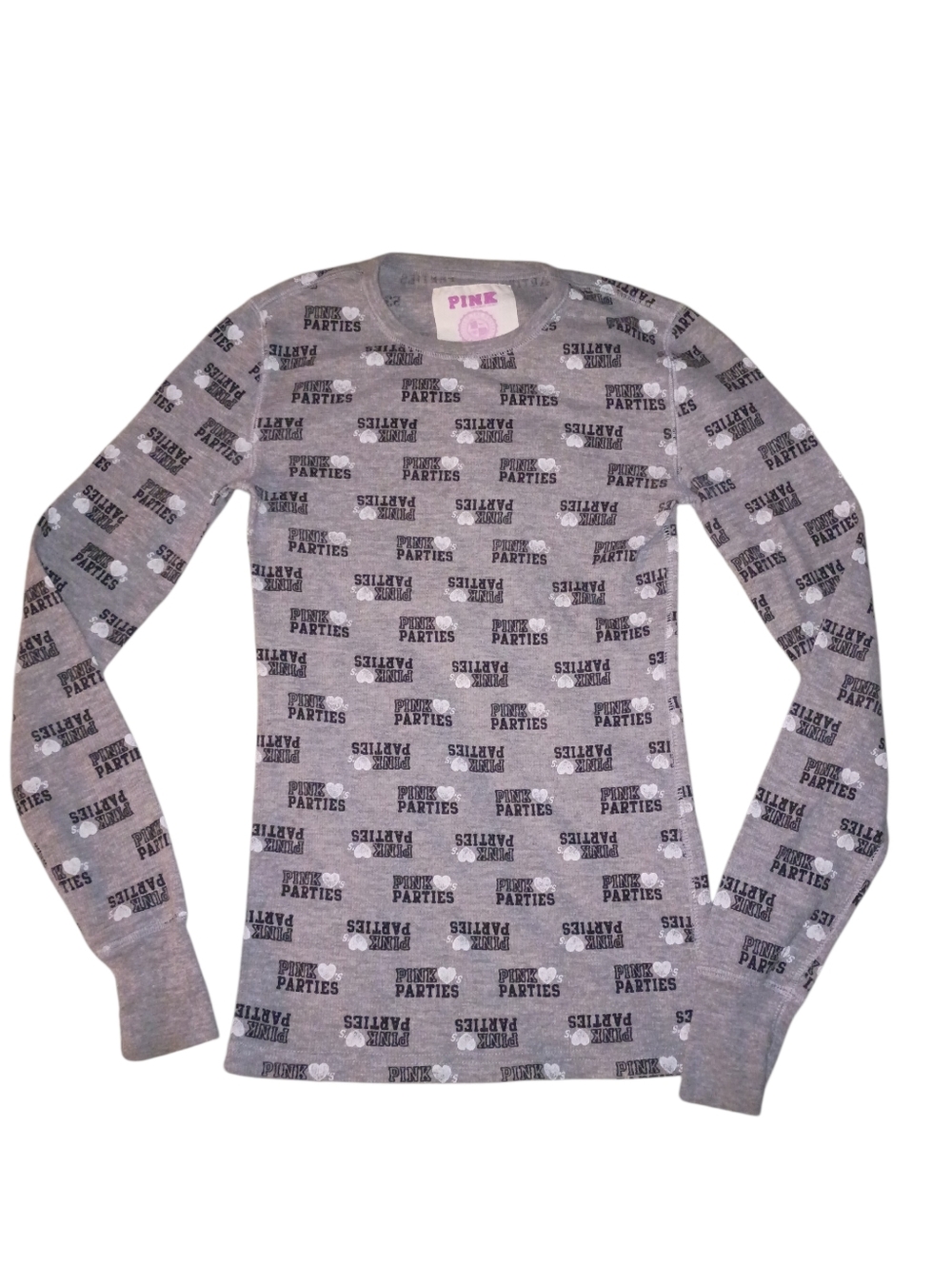 Rare PINK Gray 'Parties' Logo Long Sleeve Tee